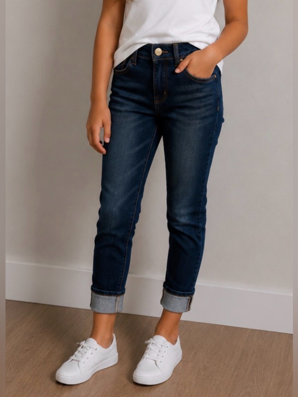 Hudson Jeans Girls Cuffed Hem Cropped Denim Roll Cuff Ankle Slim Vintage Skinny
